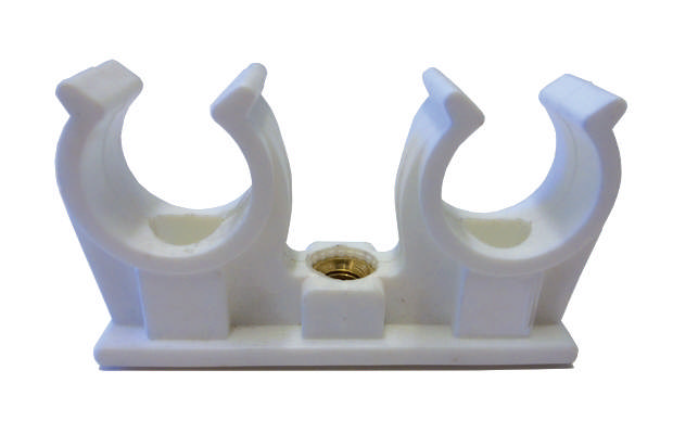 Db. Plastklemrørbærer 8-28 mm m/M6 gevind hvid