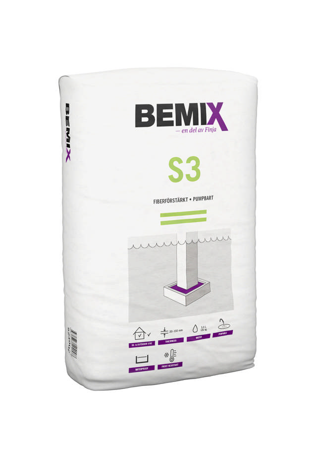 Bemix S3, fiberarmeret mørtel. 20-150 mm
